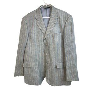 Mens Rizzoli Size 44R Linen Blue Stripe Blazer 3 Button Double Vent Italy REE105